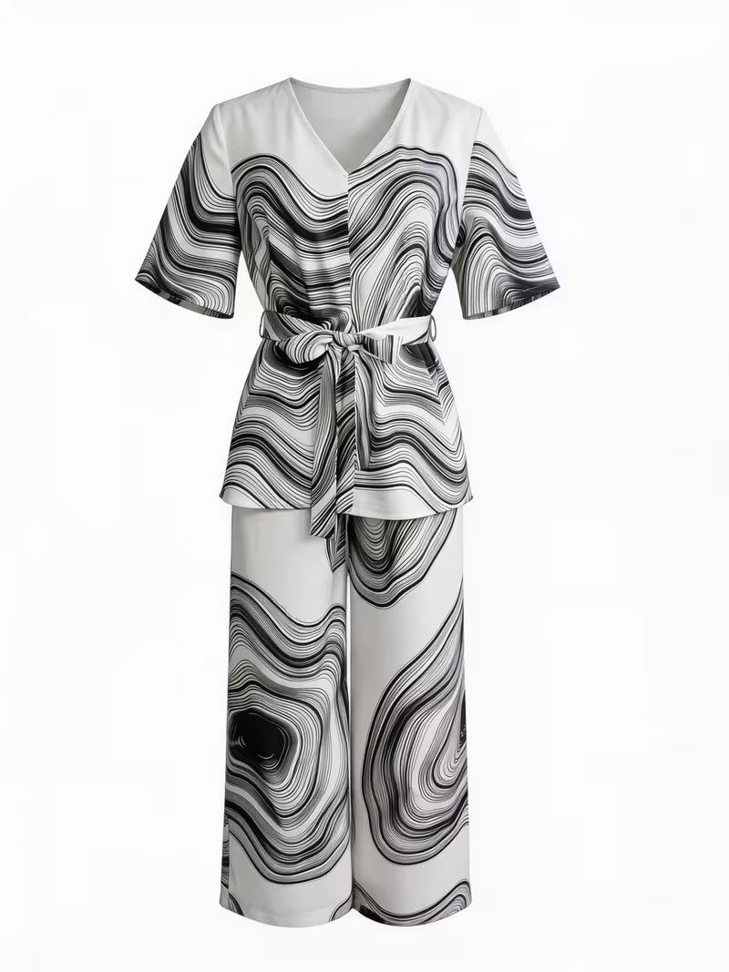 Women's Premium Abstract Printed Top & Wide Leg Pants Set