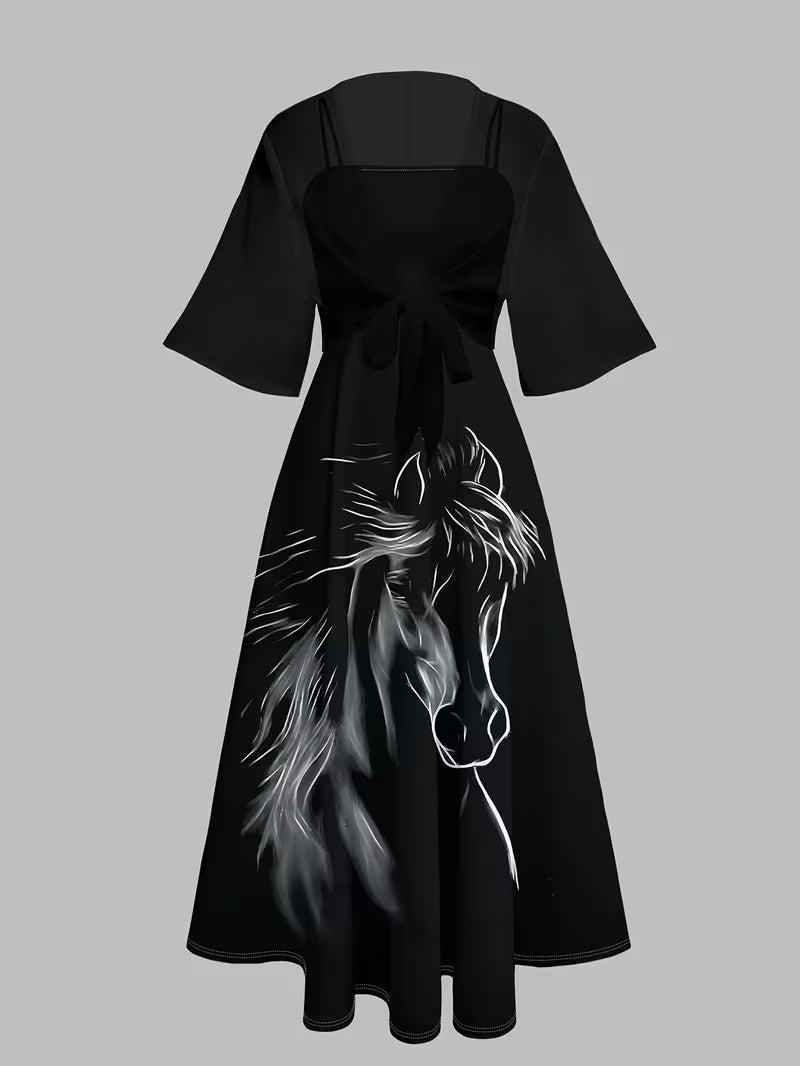 Women's New Summer Fashion Printed 2pcs Dress Set