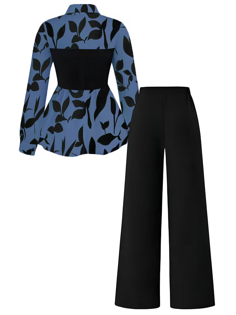 Women's Elegant Long Sleeve Top & Pants Set