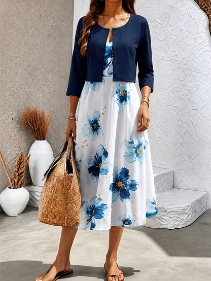 Elegant Bloom Cardigan Dress Set