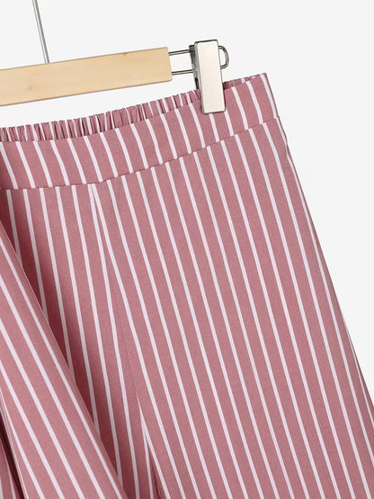 Women's Striped 2-Piece Co-Ord Set | Long Sleeve Shirt & Straight Pants