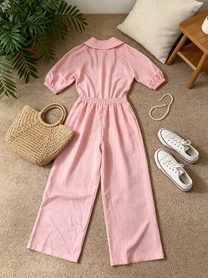 Women's Peter Pan Collar 2-Piece Co-Ord Set | Elegant Shirt & Wide-Leg Pants