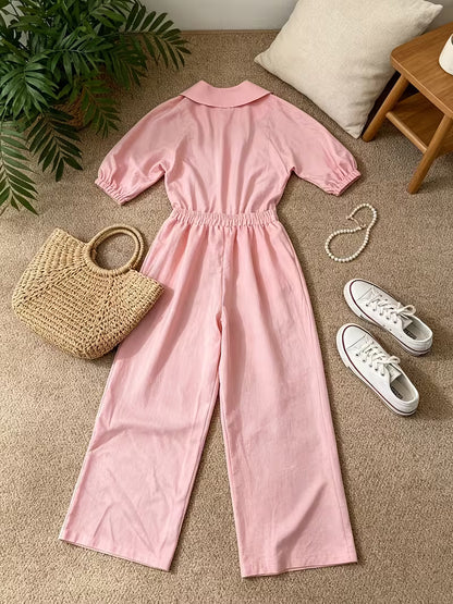 Women's Peter Pan Collar 2-Piece Co-Ord Set | Elegant Shirt & Wide-Leg Pants