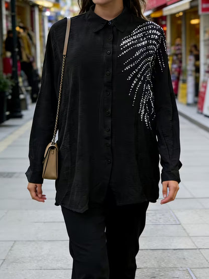 Women's Rhinestone Detail Shirt & Pants Set