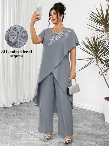 Luxury Rhinestone Lace Plus-Size Set