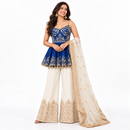 Women’s Embroidered Peplum Sharara Set
