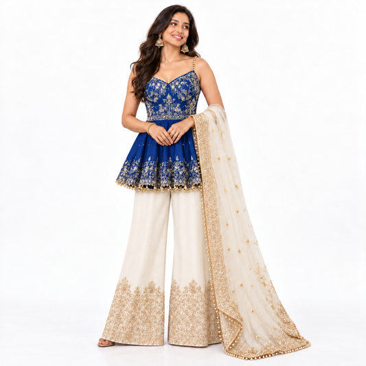 Women’s Embroidered Peplum Sharara Set