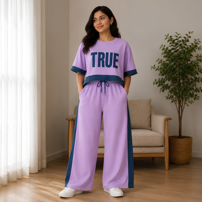 Women's Denim Patchwork 2-Piece Co-Ord Set | Premium Top & Straight-Leg Pants