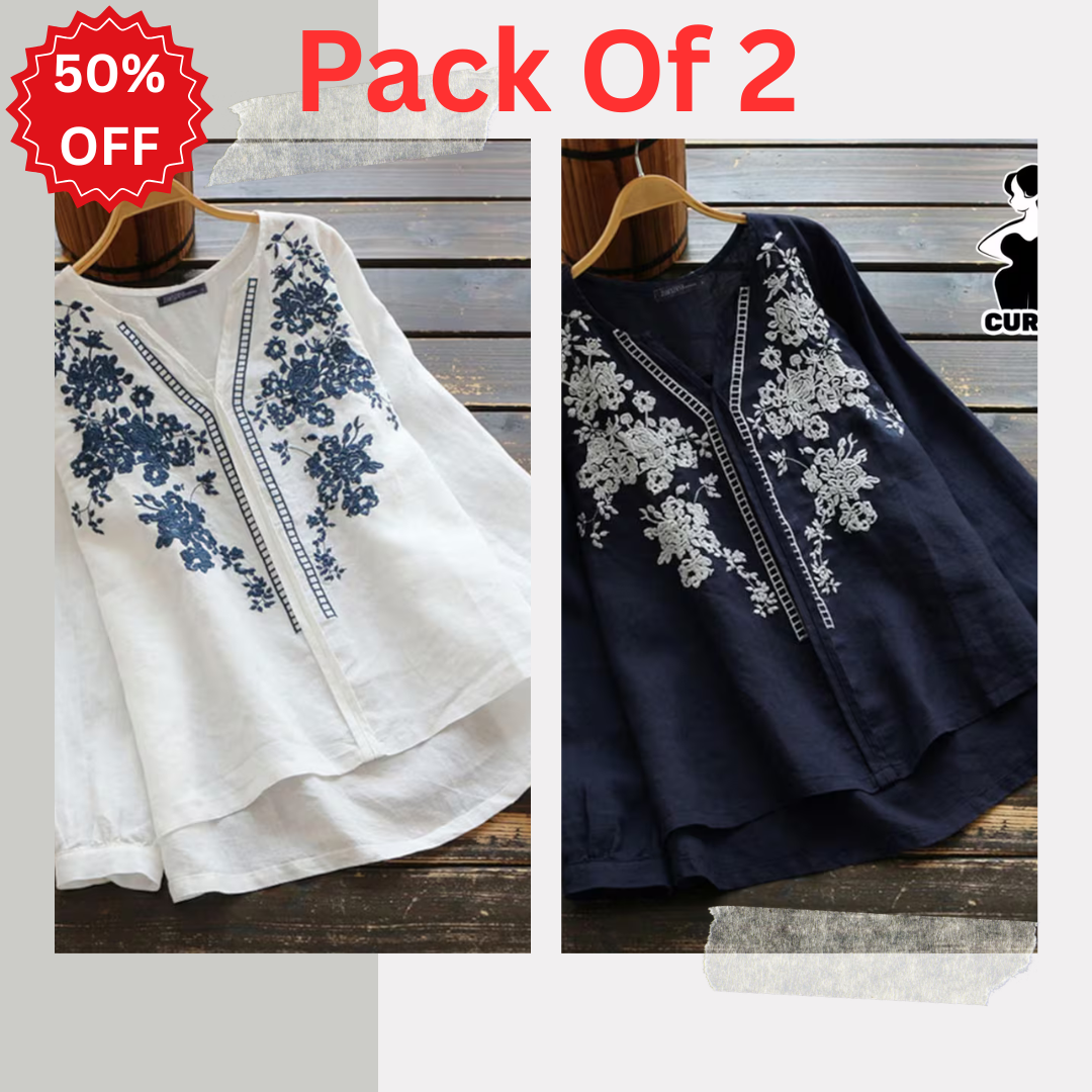 Pack of 2 Women's Premium Embroidered Casual Tops