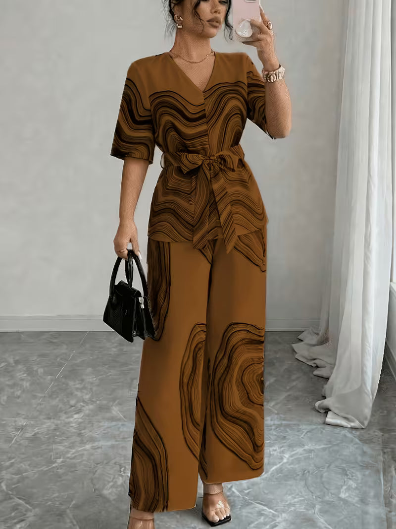 Women's Premium Abstract Printed Top & Wide Leg Pants Set