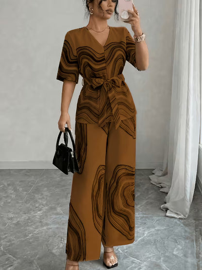 Women's Premium Abstract Printed Top & Wide Leg Pants Set
