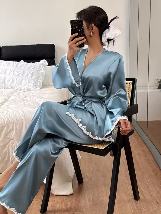 Women's Lace Trim 2-Piece Robe Set | Elegant Luxury Sleepwear