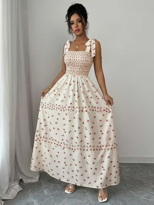 Women's Premium Floral Tie Strap Midi Dress