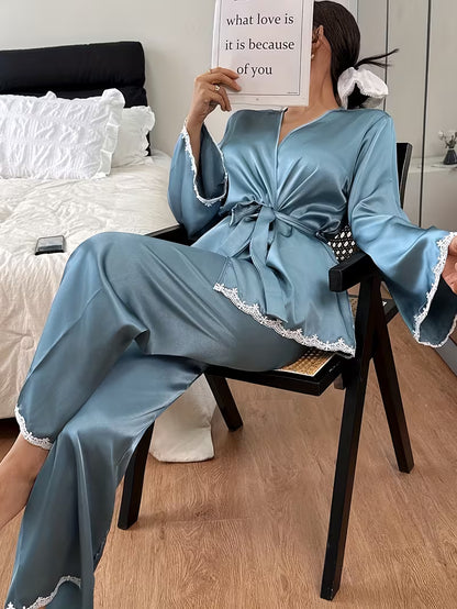 Women's Lace Trim 2-Piece Robe Set | Elegant Luxury Sleepwear