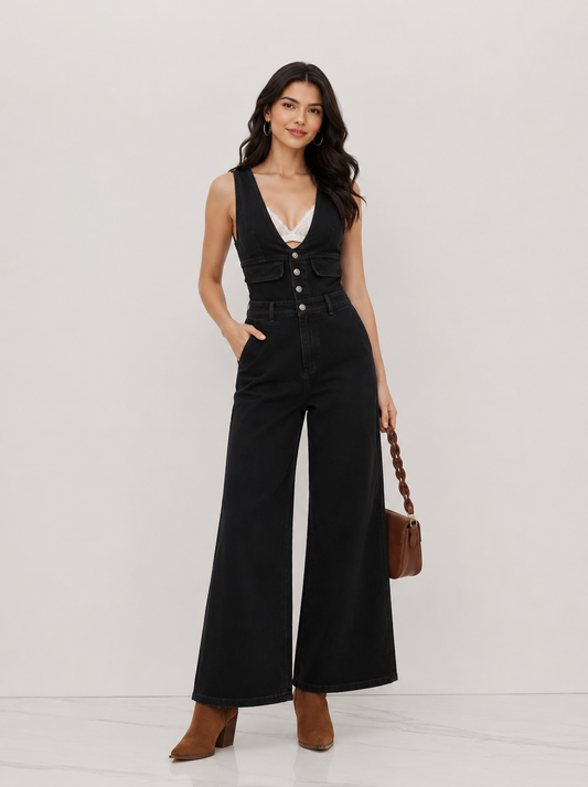 Women's Premium Sleeveless Denim Jumpsuit
