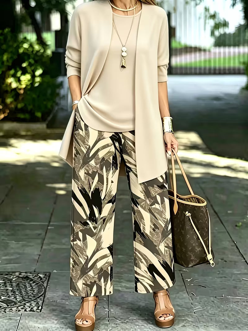 Women's 3-Piece Printed Co-Ord Set | Cardigan, Tank Top & Wide-Leg Pants