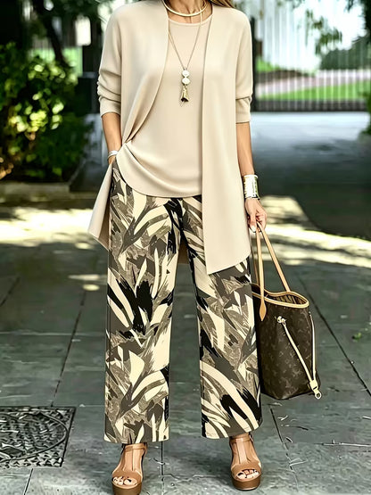 Women's 3-Piece Printed Co-Ord Set | Cardigan, Tank Top & Wide-Leg Pants