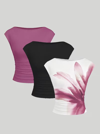 3-Pack of Seamless Stretchable Crop Tops – Soft & Foldable