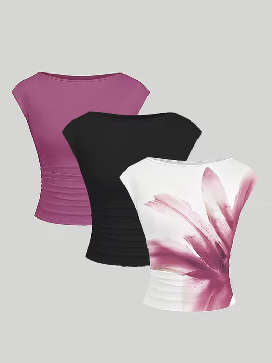 3-Pack of Seamless Stretchable Crop Tops – Soft & Foldable