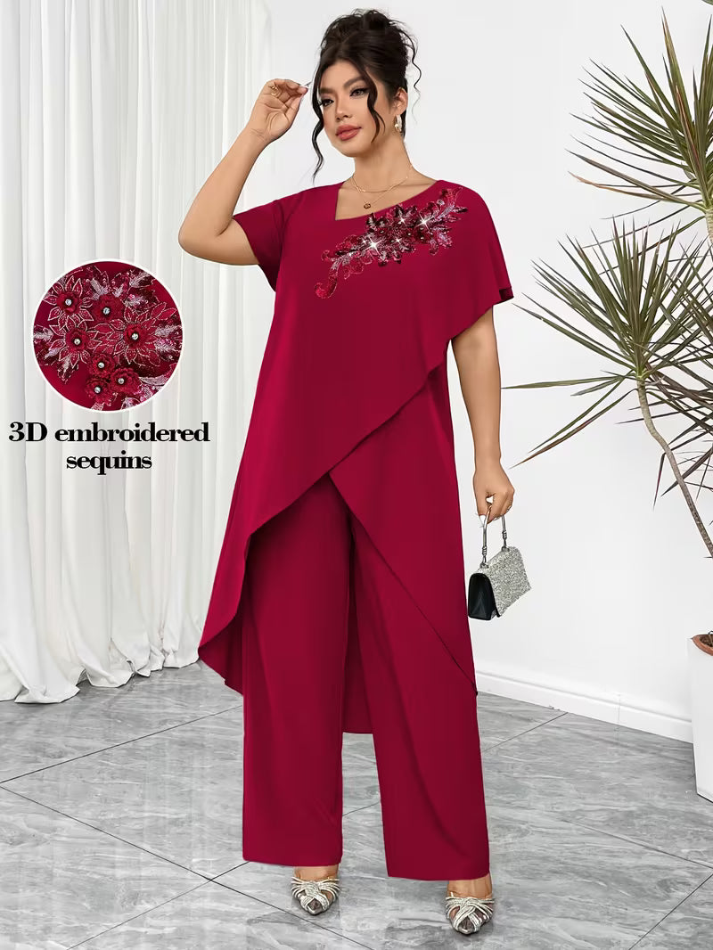 Luxury Rhinestone Lace Plus-Size Set