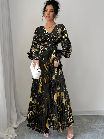 Women’s Floral Printed Pleated Maxi Dress