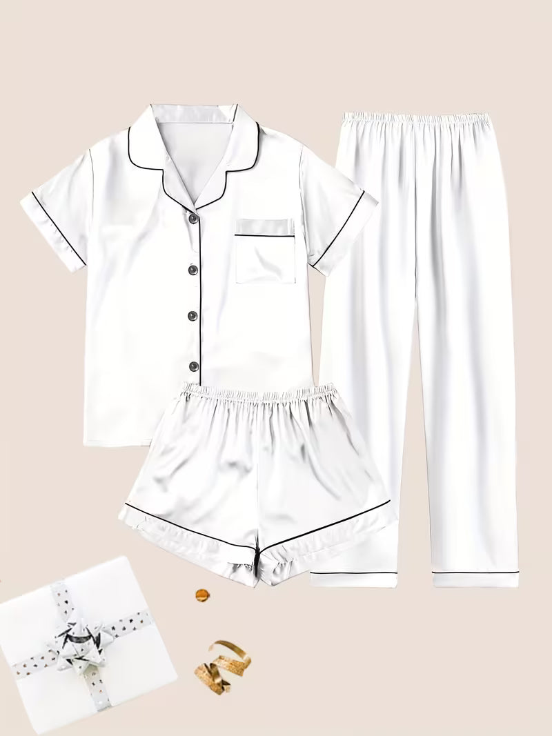 Women's Luxe Satin 3-Piece Sleepwear Set