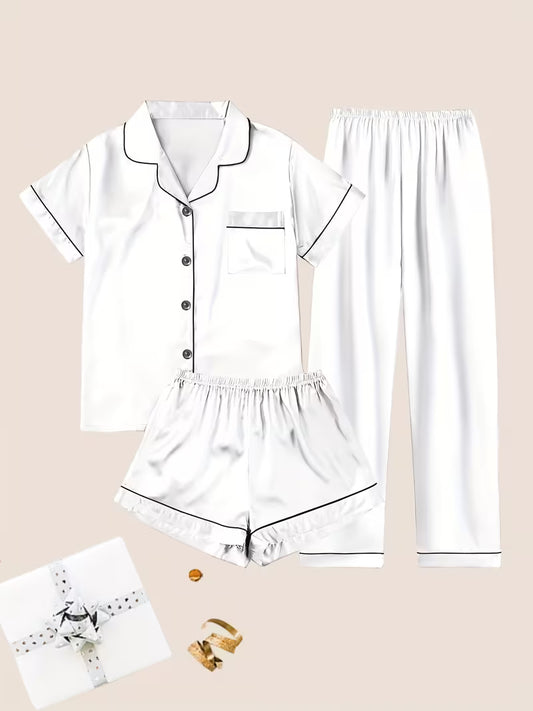Women's Luxe Satin 3-Piece Sleepwear Set