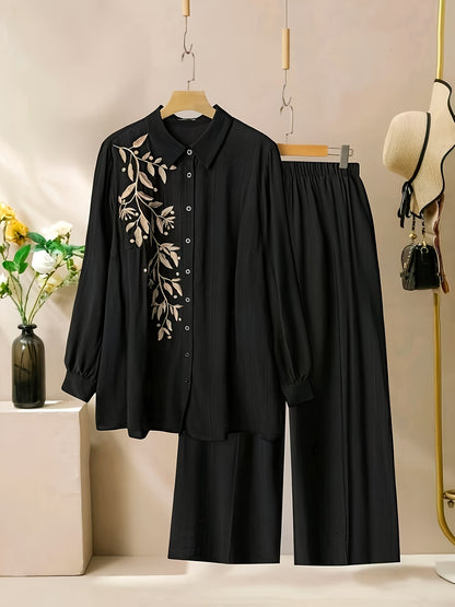 Women’s Solid Button-Down Shirt & Pant Set
