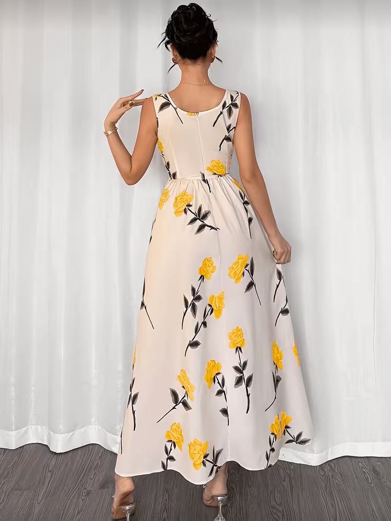Women's Premium Floral Tie Strap Midi Dress