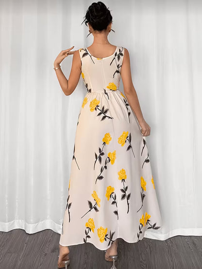 Women's Premium Floral Tie Strap Midi Dress