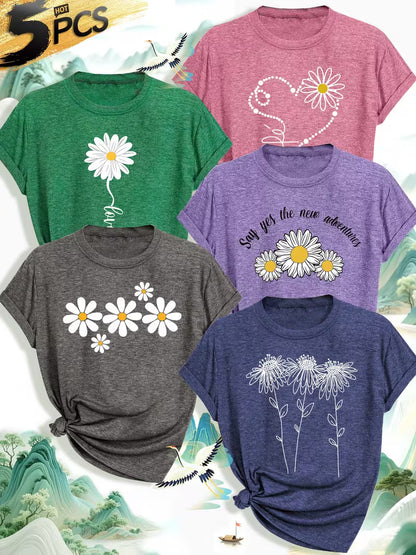 Pack of 5 Women’s Printed Casual T-Shirts