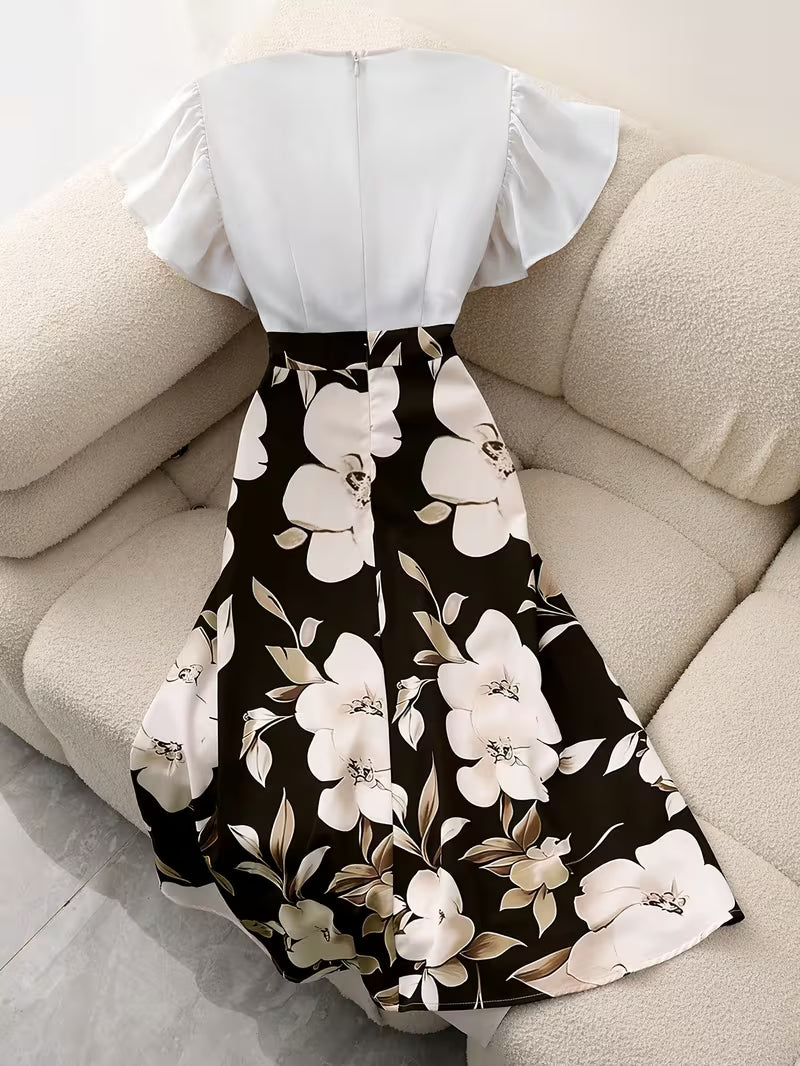 Elegant Floral Patchwork A-Line Dress