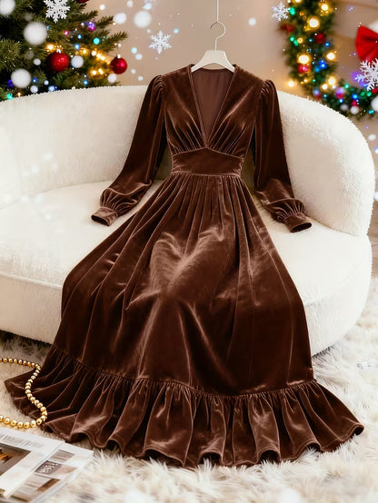 Women's Velvet Mermaid Maxi Dress | Elegant V-Neck Evening Gown