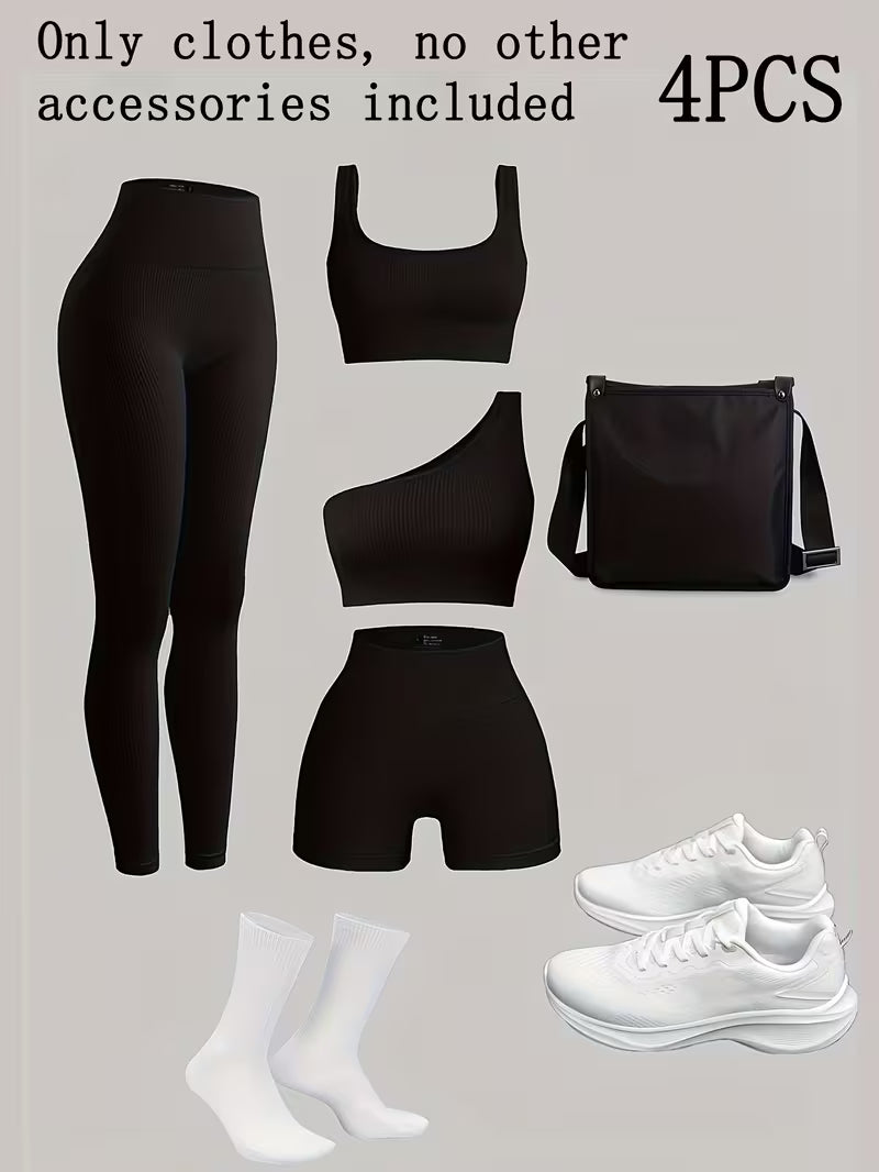 4-Piece Seamless Ribbed Activewear Set