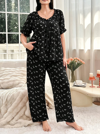 Chic Bow Print Lounge Co-Ord Set