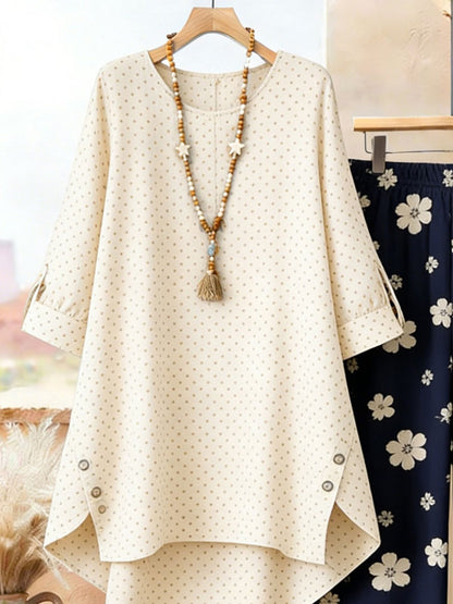Plus Size Bohemian Printed Co-Ord Set – V-Neck Casual Tunic & Pants Outfit