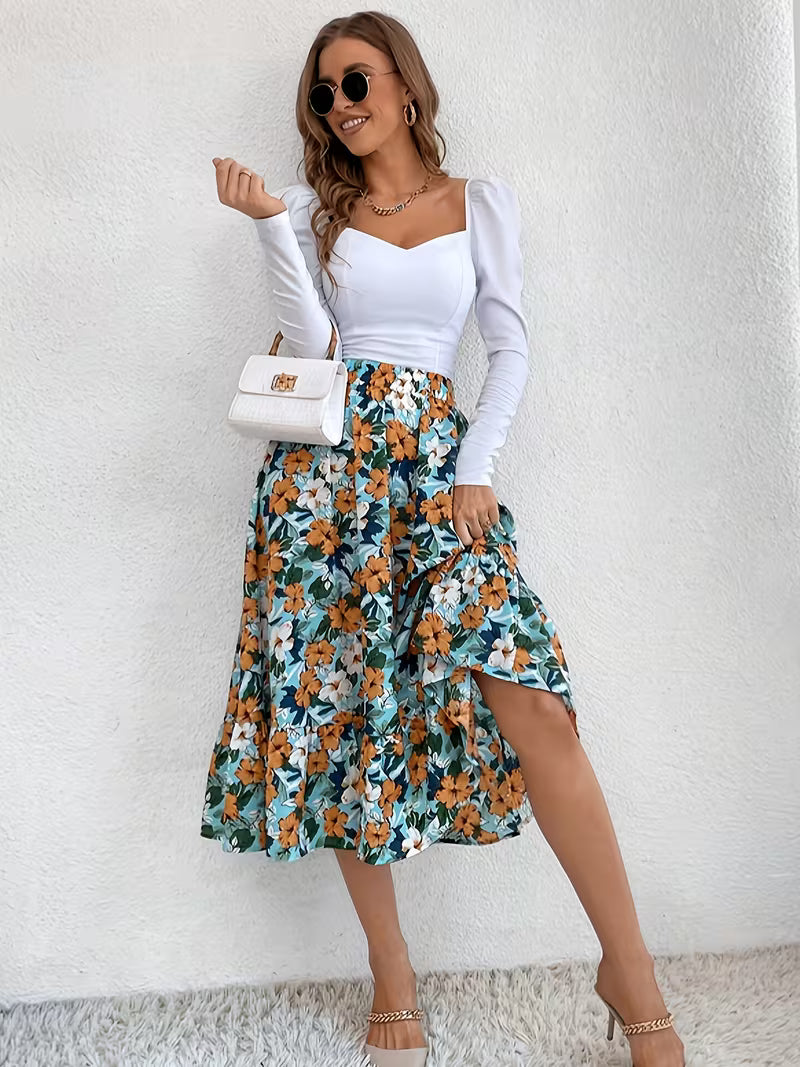 Women's Premium Printed Crop Top & Maxi Skirt Set