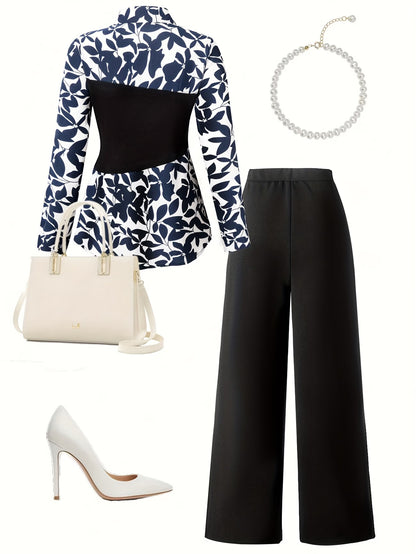 Women's Elegant Long Sleeve Top & Pants Set