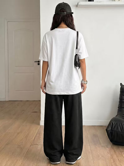Women's Summer Bear Print Lounge Set – Soft Oversized T-Shirt with Drawstring Pants