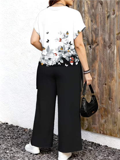 Women's Minimalist Print Top & Loose Pants Two-Piece Set
