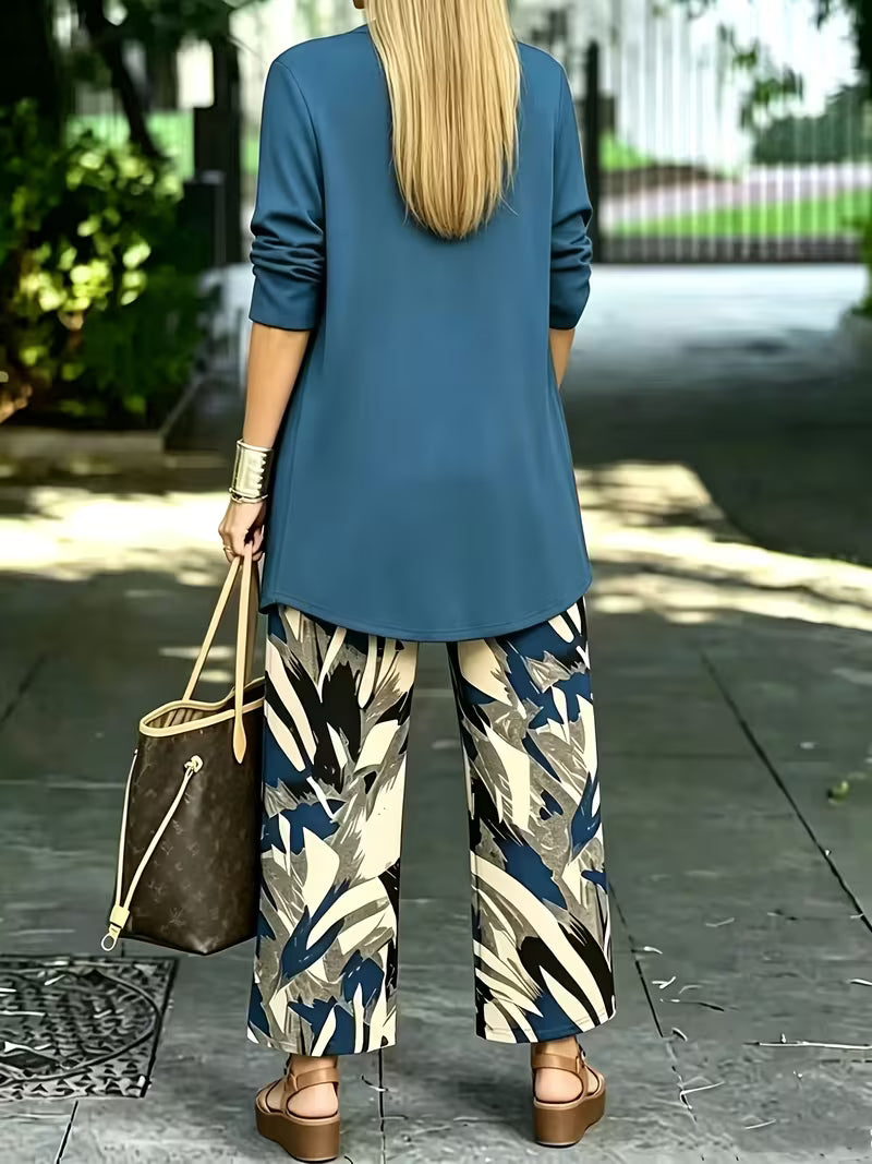 Women's 3-Piece Printed Co-Ord Set | Cardigan, Tank Top & Wide-Leg Pants