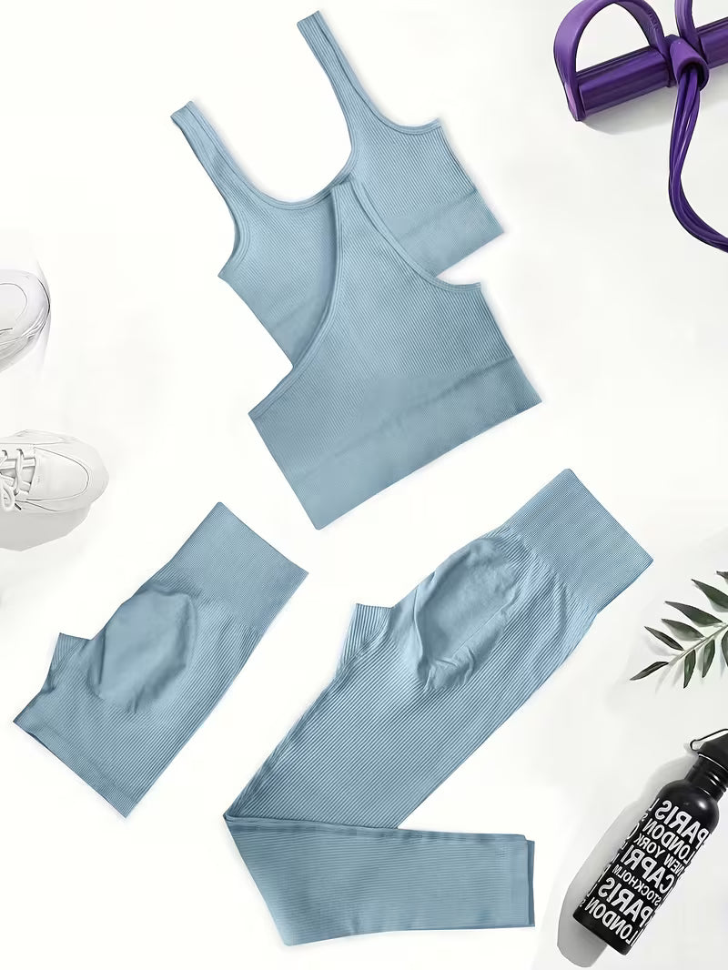 4-Piece Seamless Ribbed Activewear Set