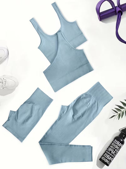 4-Piece Seamless Ribbed Activewear Set