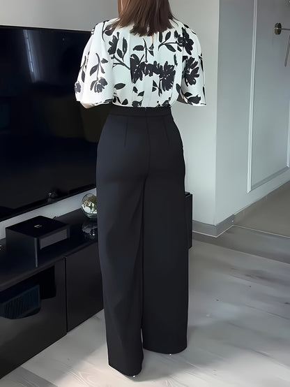 Women's Elegant Printed Shirt & Relaxed Pants Two-Piece Set