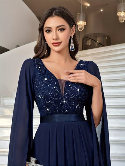 Royal Pearl Sequin Evening Gown