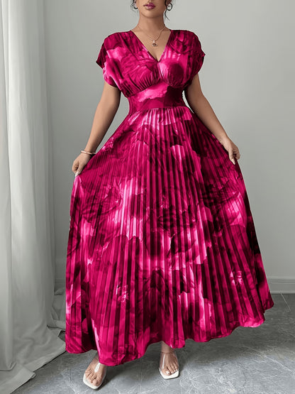 Women’s Floral Printed Pleated Maxi Dress