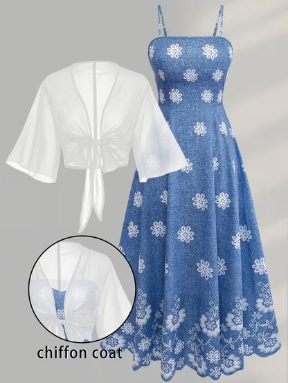 Women's New Summer Fashion Printed 2pcs Dress Set