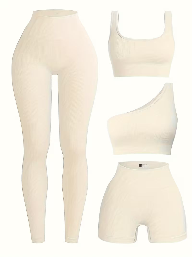 4-Piece Seamless Ribbed Activewear Set
