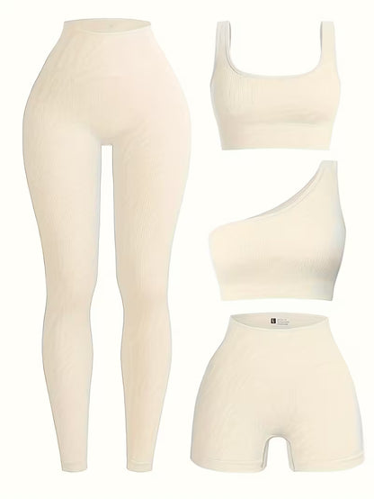 4-Piece Seamless Ribbed Activewear Set