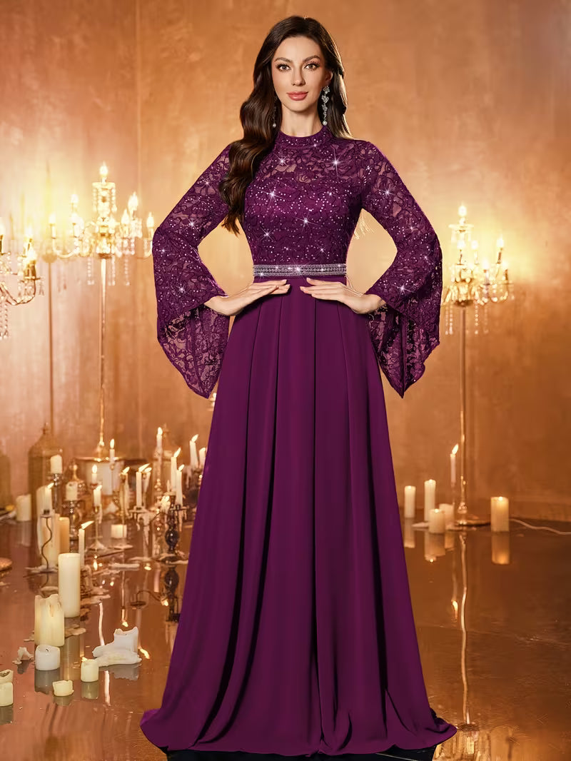 Royal Sequin Lace Evening Gown